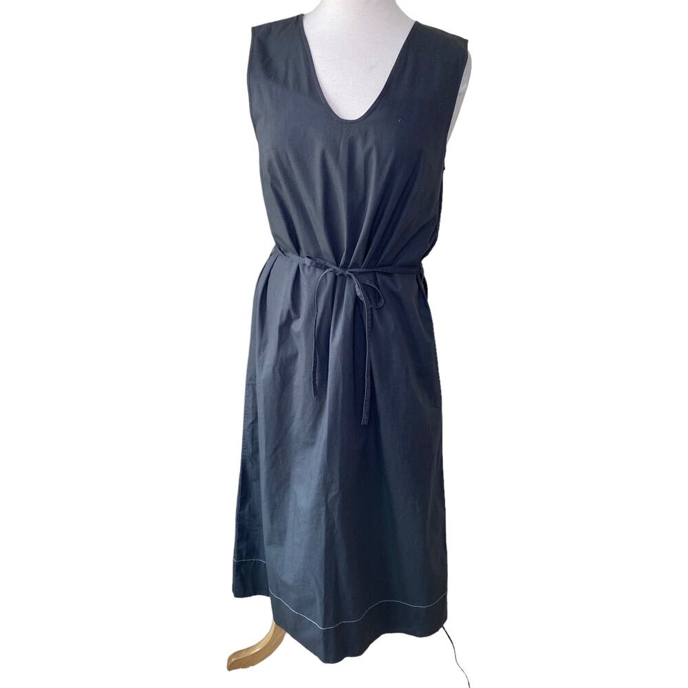 KOWTOW Belted 100% Organic Cotton Scoop Neck Sleeveless Maxi Dress Gray Medium